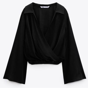 Zara Cropped Wrap Front Blouse Size XS